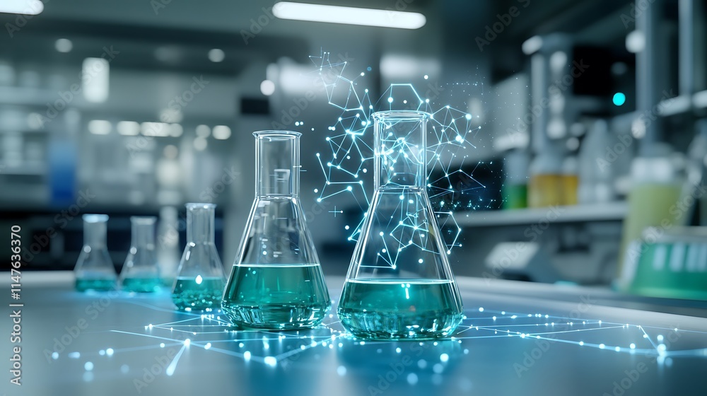 Advanced Laboratory Setup Featuring Glass Beakers with Innovative Technology and Chemical Solutions Advanced Laboratory Setup Featuring Glass Beakers with Innovative Technology and Chemical Solutions