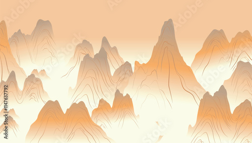 Oriental line art mountain background vector