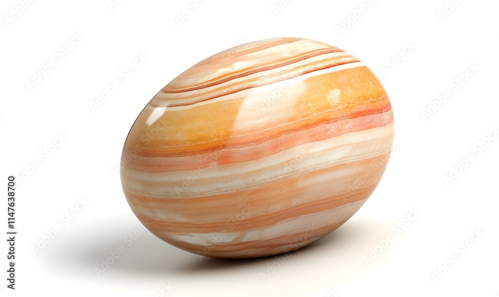 Banded agate egg on white backdrop. Banded agate egg on white backdrop.