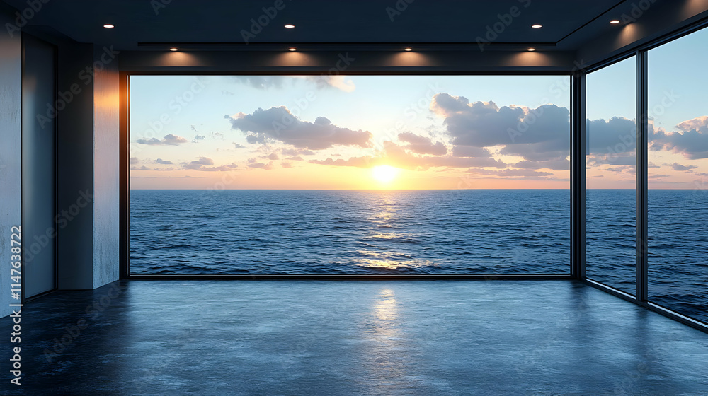Sunset View from a Modern Room 3D Illustration Sunset View from a Modern Room 3D Illustration