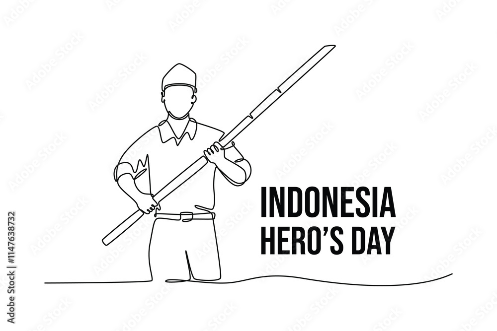 Indonesian hero day concept. Single line draw design vector graphic illustration. Indonesian hero day concept. Single line draw design vector graphic illustration.