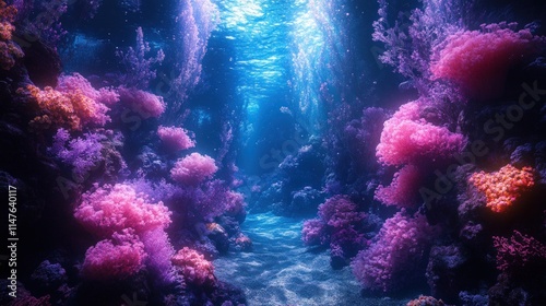 Wallpaper Mural Vibrant coral reef, underwater pathway, glowing. Torontodigital.ca