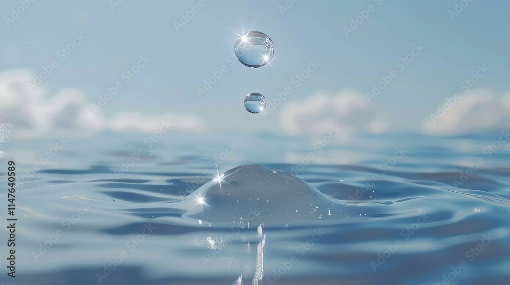 Realistic close-up of a single water drop falling in motion, highlighting the importance of conservation for world water day Realistic close-up of a single water drop falling in motion, highlighting the importance of conservation for world water day