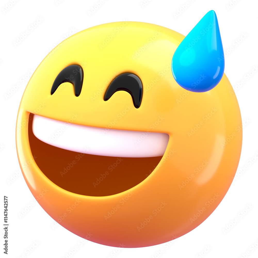 Fototapeta premium 3D emoticon png sweat smile sticker, transparent background