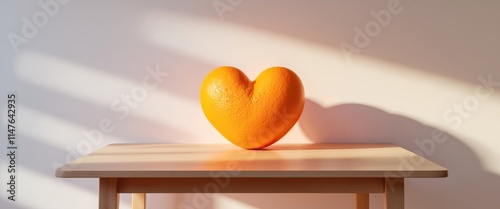 there is a orange shaped like a heart on a table photo