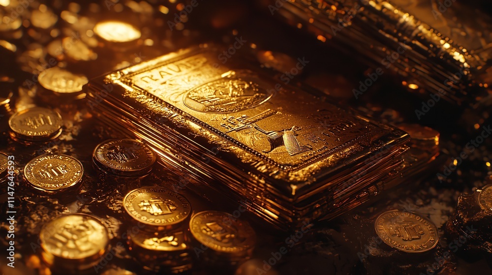 Gold Bullion and Money in 16K Resolution Ultra Photorealistic Detail Gold Bullion and Money in 16K Resolution Ultra Photorealistic Detail