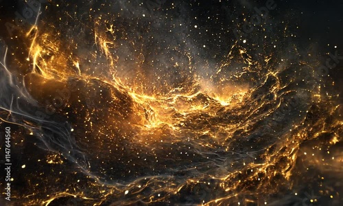 A stunning cosmic scene depicting swirling galaxies and bright stars in a dark universe.