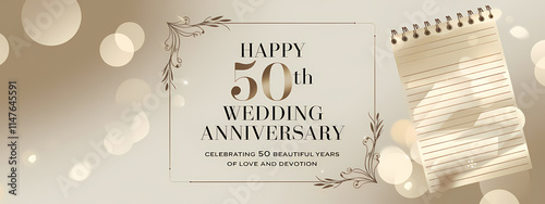50th wedding anniversary card with golden accents and floral decor
