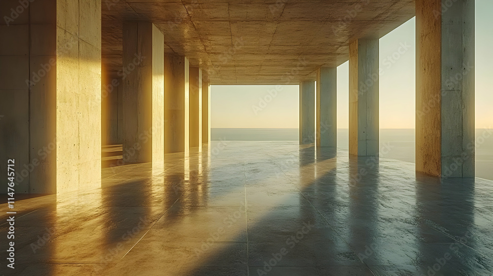 Fototapeta premium Concrete Columns With Ocean View Illustration