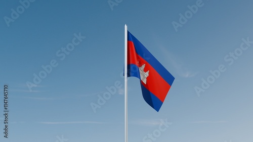 Free Download Cambodia flag on blue sky 3d illustration image - GFXLoad