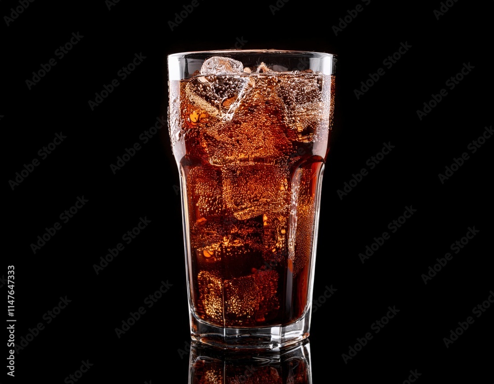 Glass of cola with ice on black background Glass of cola with ice on black background
