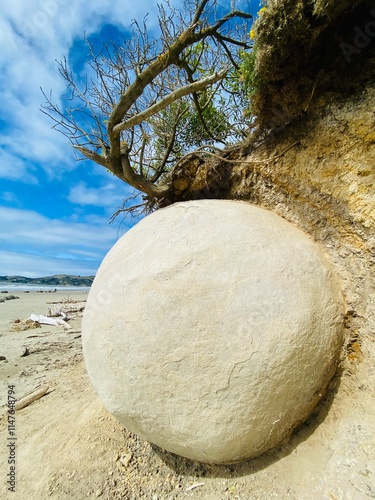 Obraz na płótnie Spherical Boulders at Moeraki Boulders Beach. Rocks on the beach
