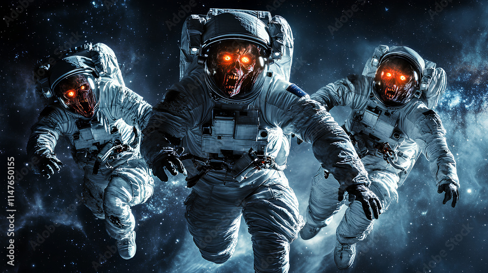 Fototapeta premium Horrible astronaut zombies are on the moon