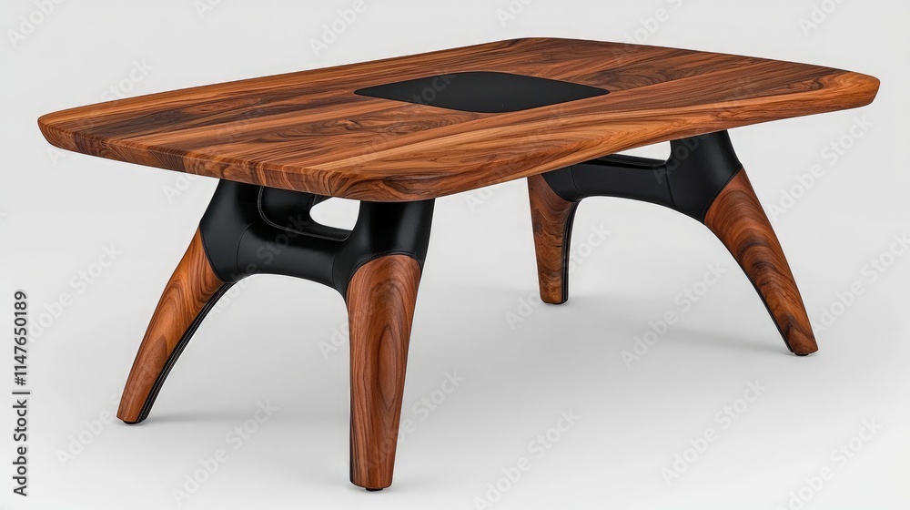 Modern wooden coffee table with black legs and inlay. Modern wooden coffee table with black legs and inlay.