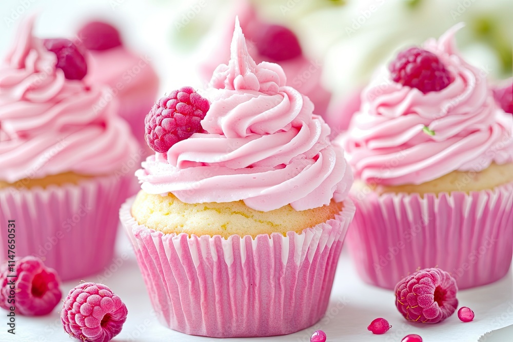Tasty raspberry cupcakes on table Tasty raspberry cupcakes on table