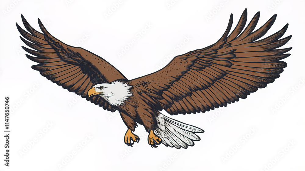 Fototapeta premium Soaring bald eagle with outstretched wings, showcasing its majestic beauty