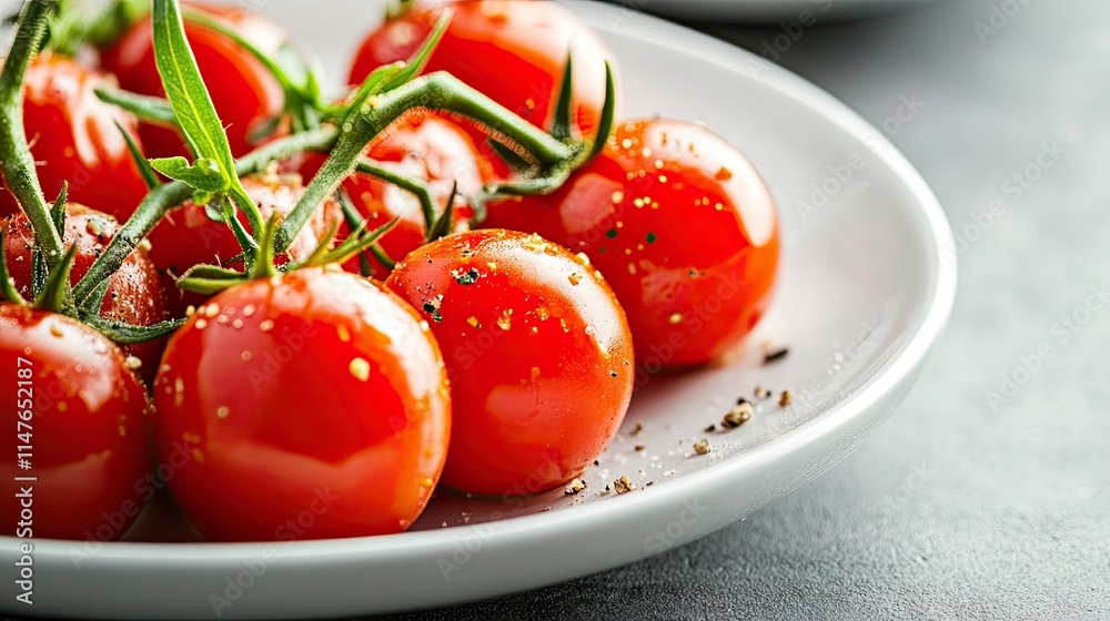 Close-up image of a vibrant vegetarian dish highlighting fresh tomatoes on a white plate, set against a clean, plain background. Perfect for showcasing healthy eating. Close-up image of a vibrant vegetarian dish highlighting fresh tomatoes on a white plate, set against a clean, plain background. Perfect for showcasing healthy eating.
