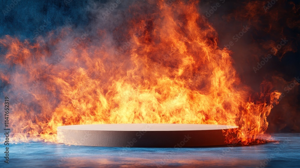 Fiery Inferno Surrounding Circular Platform Fiery Inferno Surrounding Circular Platform