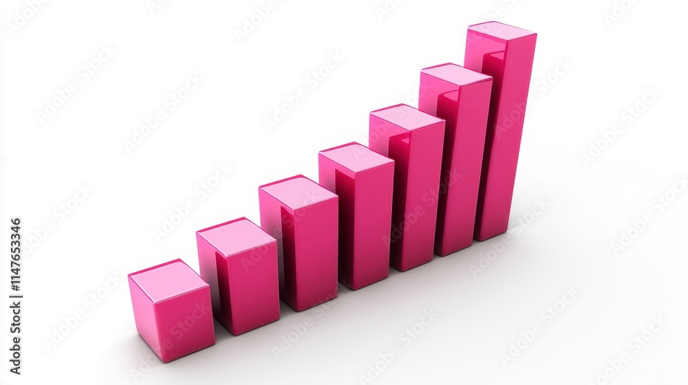 Pink 3D Bar Graph Ascending, Positive Growth Chart Pink 3D Bar Graph Ascending, Positive Growth Chart