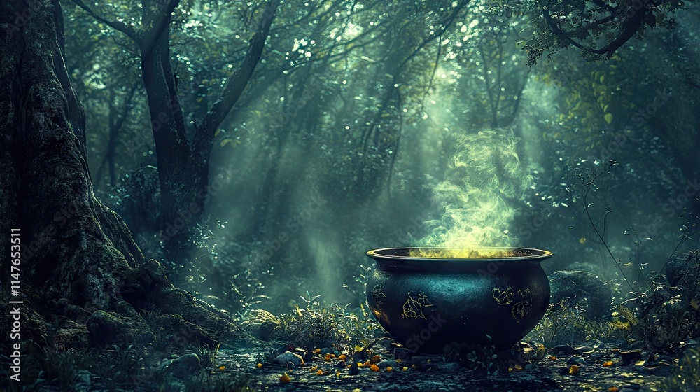 Witches cauldron in a forest environment, cooking a mysterious potion. The scene captures the essence of a witches cauldron with a magical atmosphere and enchanting details, perfect for storytelling. Witches cauldron in a forest environment, cooking a mysterious potion. The scene captures the essence of a witches cauldron with a magical atmosphere and enchanting details, perfect for storytelling.