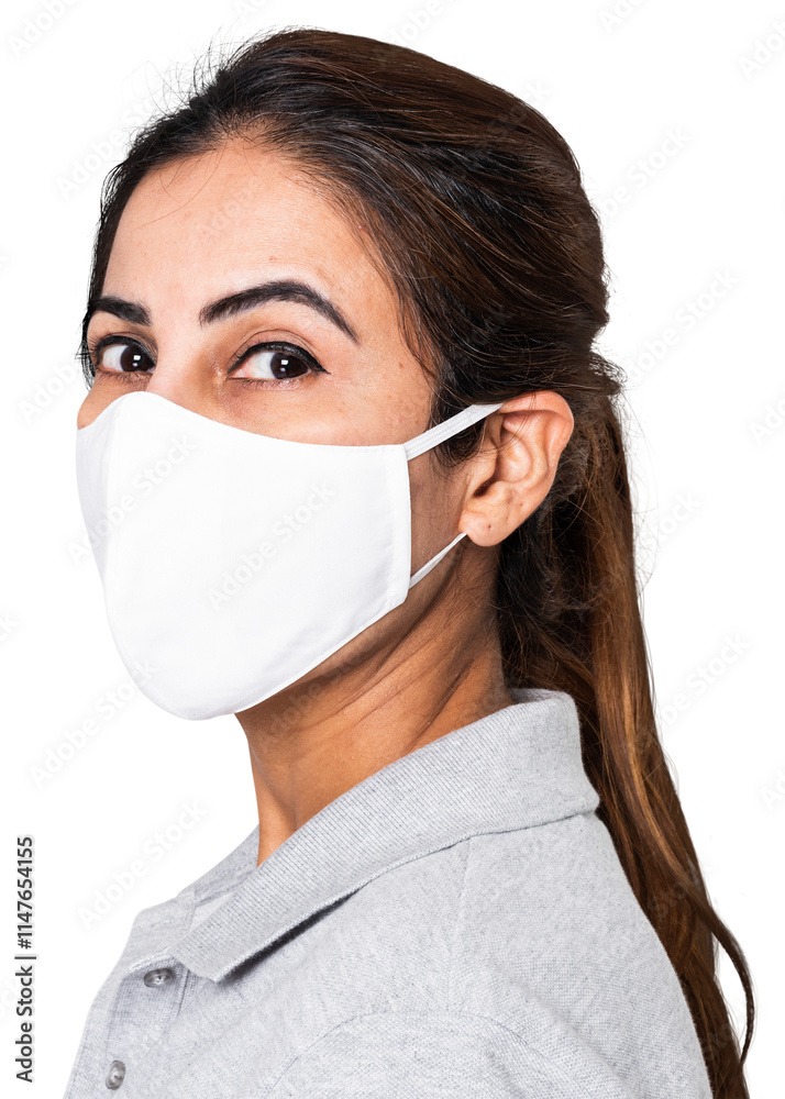 Png Indian woman mockup wearing mask on transparent background Png Indian woman mockup wearing mask on transparent background