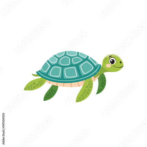 Adorable Cartoon Sea Turtle, Green Shell, Ocean Animal