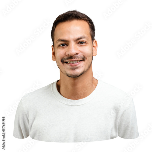 PNG Smiling man white tee, collage element, transparent background photo