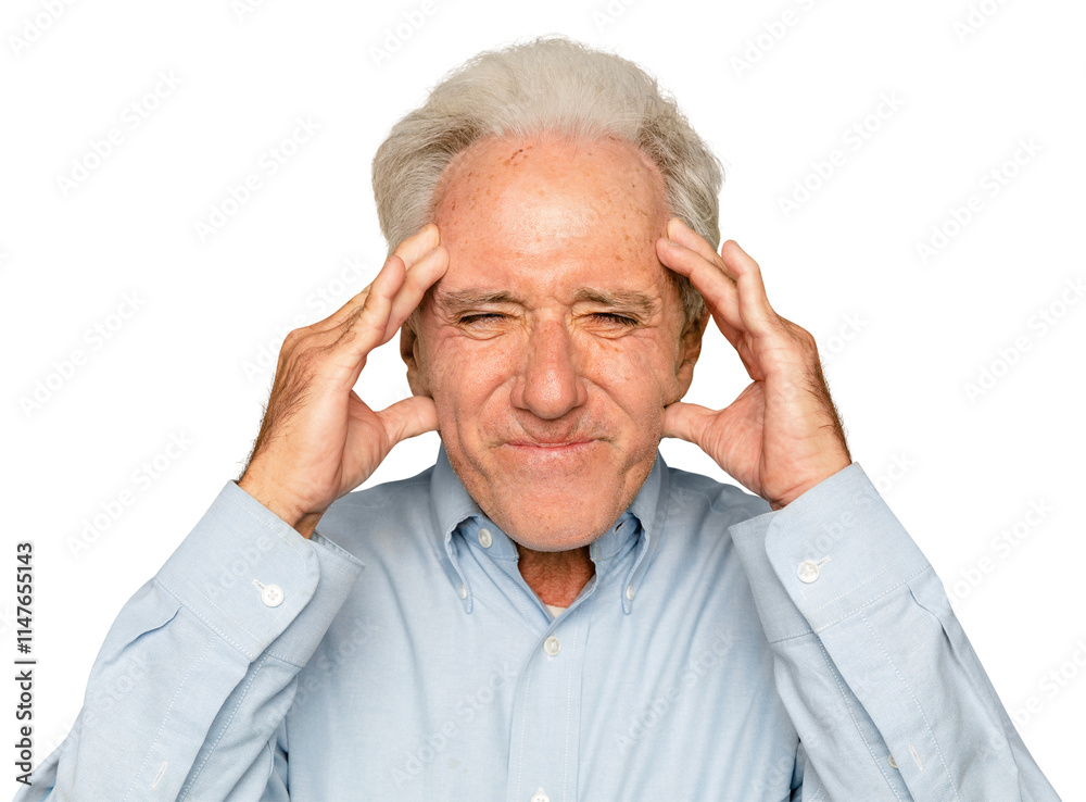 Frustrated senior woman mockup png hands on temples Frustrated senior woman mockup png hands on temples