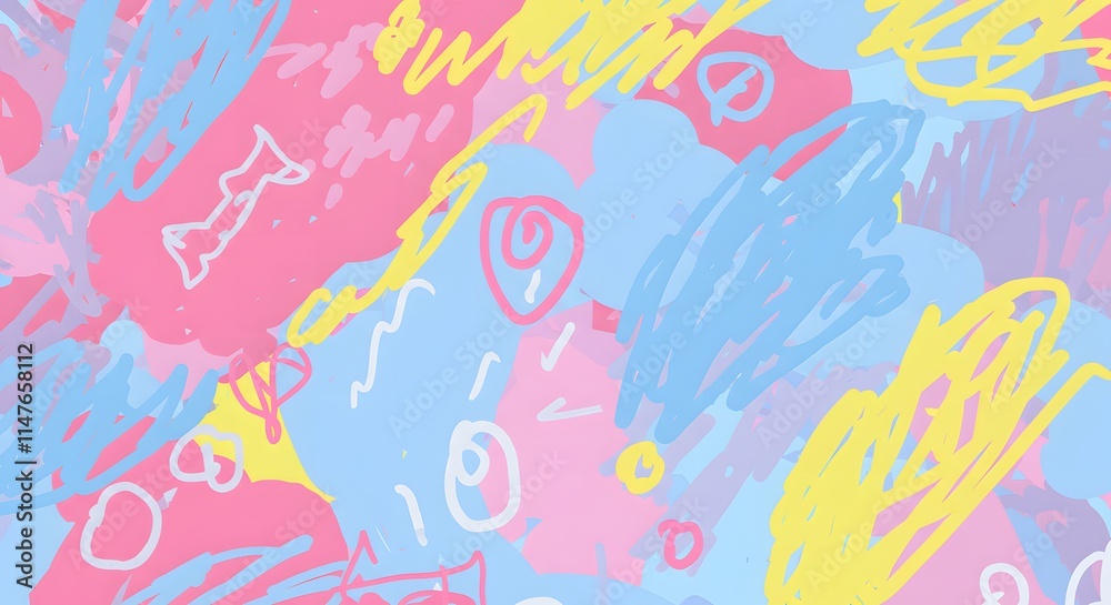 Fun colorful abstract background in doodle style. Simple playful design with hand drawn overlay shapes Fun colorful abstract background in doodle style. Simple playful design with hand drawn overlay shapes