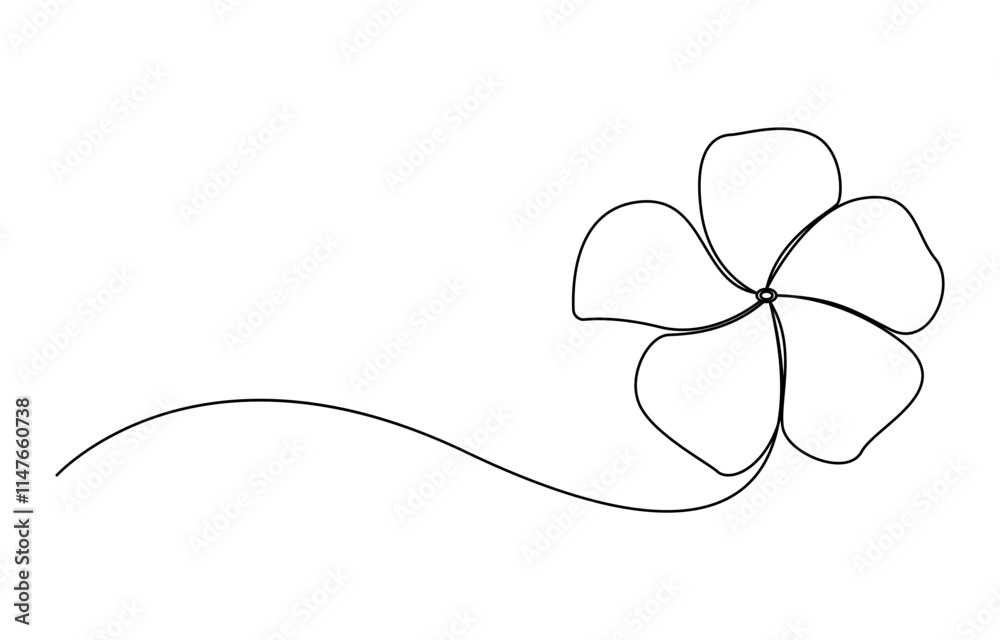 Plumeria flowers in continuous line art drawing style. One continuous line drawing of Plumeria flower. Frangipani blossom with petals for floral tattoo in simple linear style