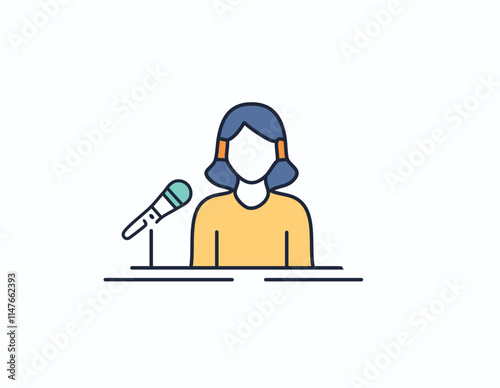 Vector illustration of woman podcaster interview for radio podcast, blogger 