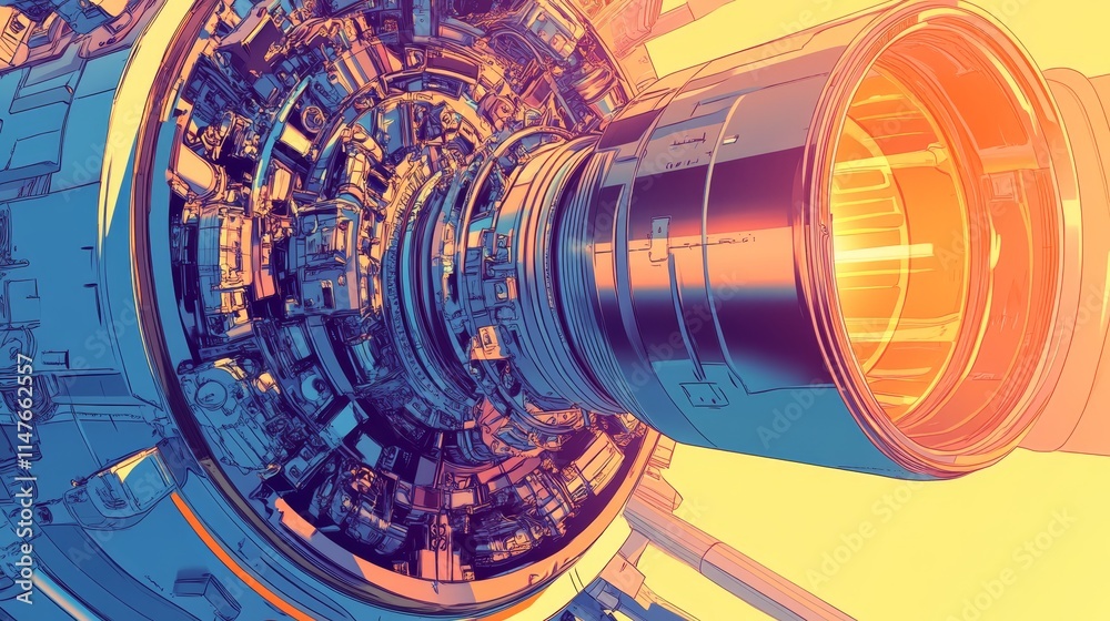 Obraz premium Rocket Engine Turbopump Illustration with Detailed HighTech Components
