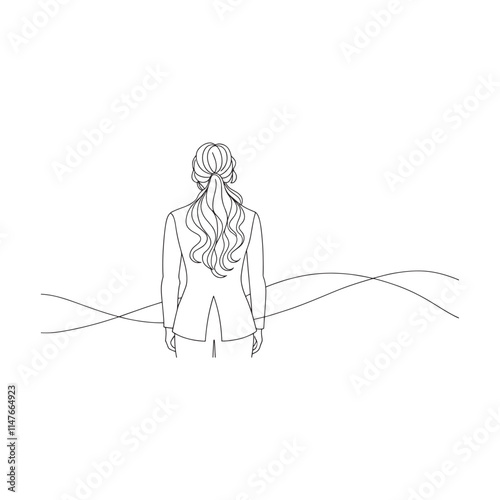  Back view of successful businesswoman Continuous line draw Full length single line animation.