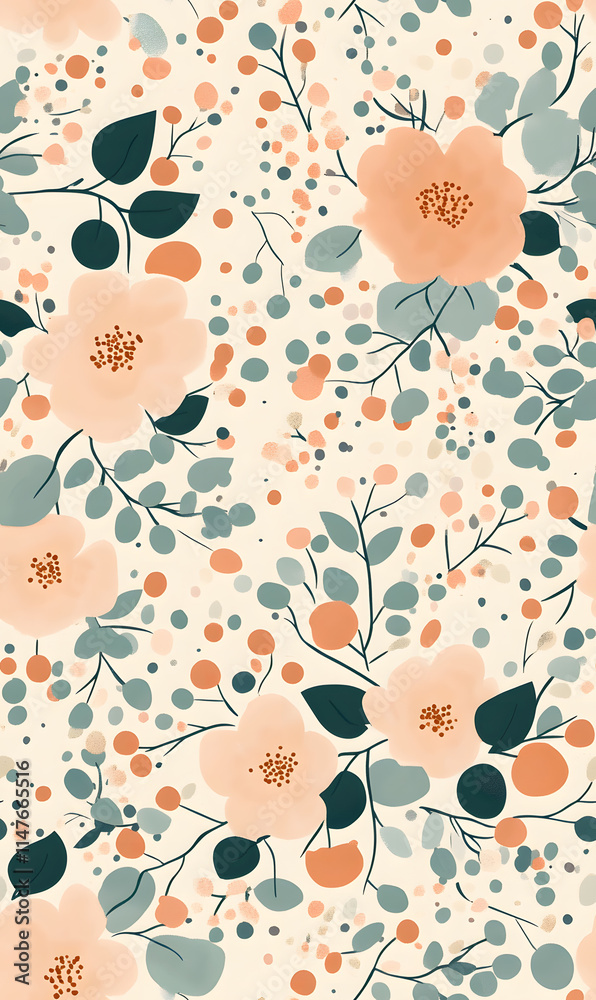 Fototapeta premium floral flower and leaf elements modern doodle illustrator seamless pattern for wallpaper or background