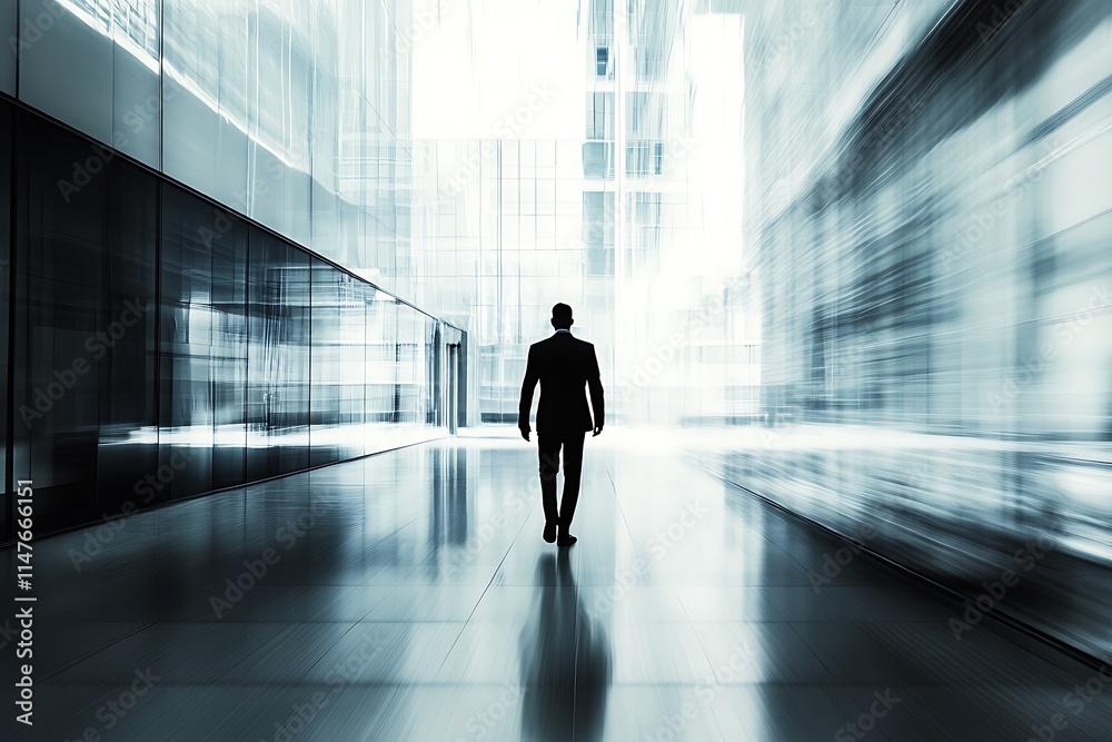 Fototapeta premium Businessman walking in modern city. Concept of leadership, ambition, and success.