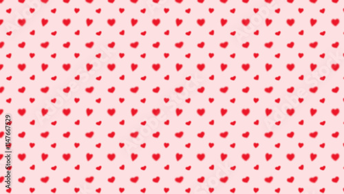 Cute pattern of small red hearts scattered on a light pink background. Ideal for creating greeting cards and heartfelt projects