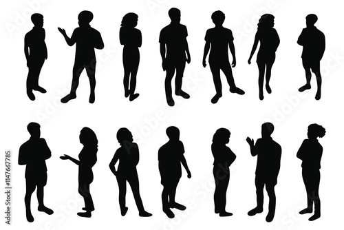 Axonometric people silhouettes set isolated flat vector illustration on white background