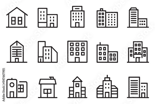 Building, apartment related editable icon set isolated flat vector illustration white background.