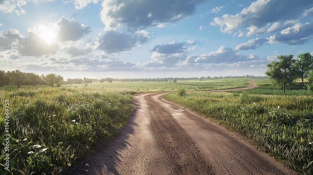 Dirt Road Horizon and the Big Sky, Tranquil Midwest Dirt Road Horizon and the Big Sky, Tranquil Midwest