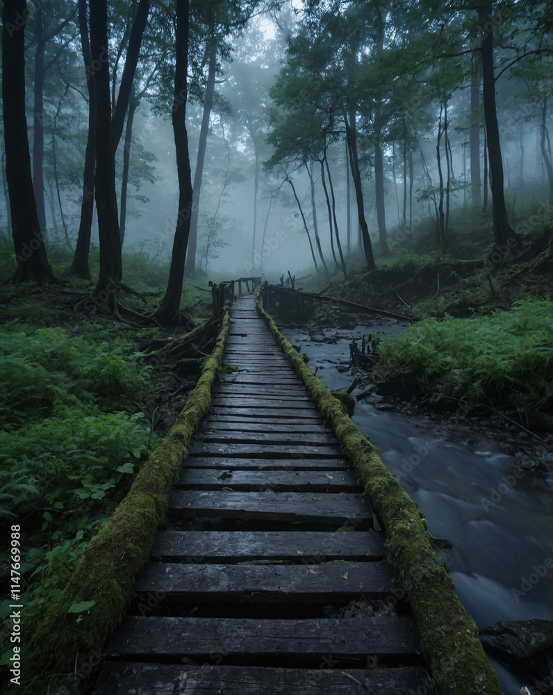 Serene nature photo featuring fog over the river with green grass and misty forest creating a peaceful atmosphere Serene nature photo featuring fog over the river with green grass and misty forest creating a peaceful atmosphere