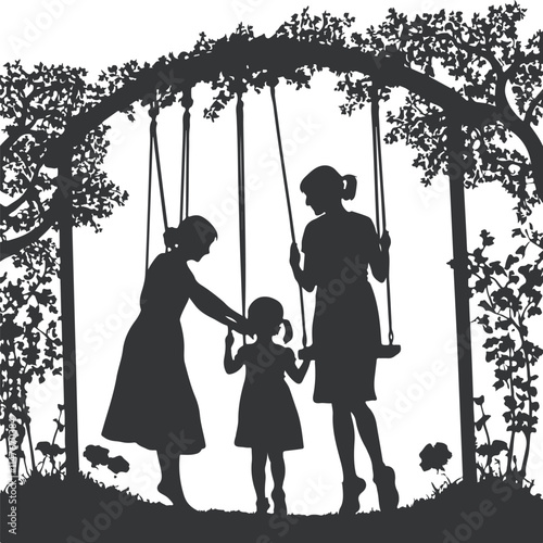 swing silhouette a little girl with his mom