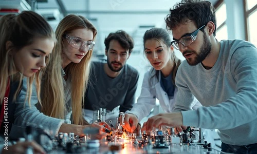 Group of scientists working on experiments in a laboratory setting.