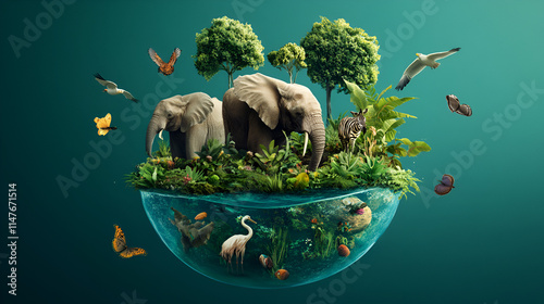 International Day for Biological Diversity illustration, A colorful illustration of various flora and fauna to celebrate International Biological Diversity Day, Generative Ai