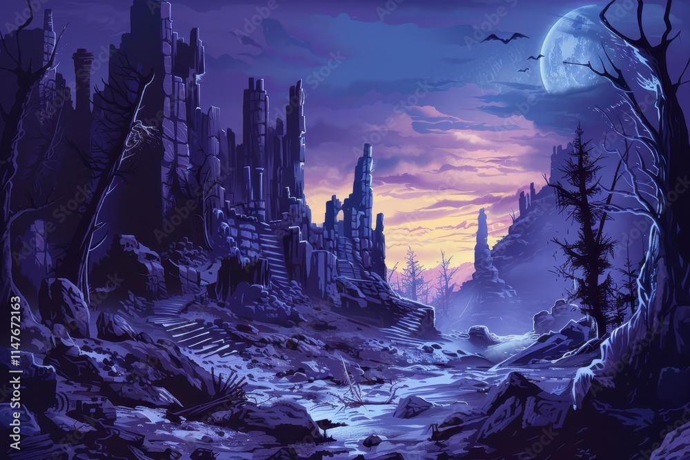 A Moonlit, Ruined City in a Desolate Landscape A Moonlit, Ruined City in a Desolate Landscape