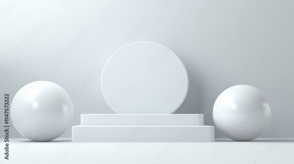 Minimalist White Platform with Two Spheres Minimalist White Platform with Two Spheres