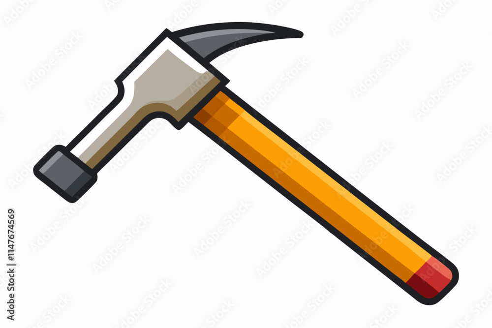 A hammer with a wooden handle is depicted on a plain white background A hammer with a wooden handle is depicted on a plain white background