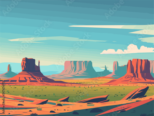 Animated Vector Landscape with Flat-Topped Buttes
