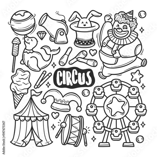 Playful Hand-Drawn Circus Doodle with Fun Elements