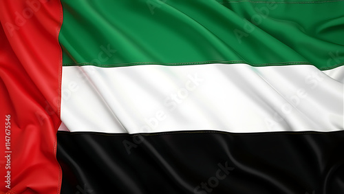 Free Download United Arab Emirates Flag Illustration: Green, White, Black Horizontal Stripes with Vertical Red Accent - GFXLoad