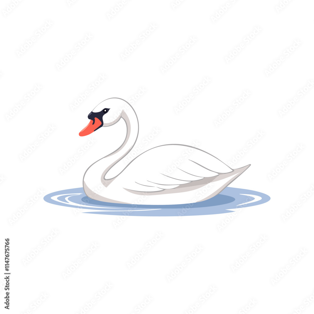 Fototapeta premium Elegant White Swan Gracefully Swimming in Calm Water